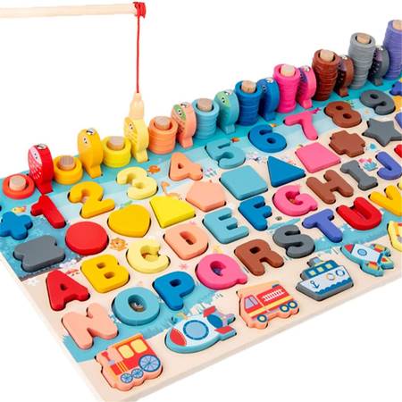 Brinquedos educativos Montessori de madeira, contagem de matemática, pesca, pré-escola